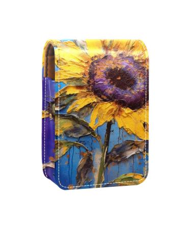 Travel Lipstick Organizer Case Lipstick Case Portable Makeup Bag With Mirror Art Style Watercolor Sunflower A305v6tras