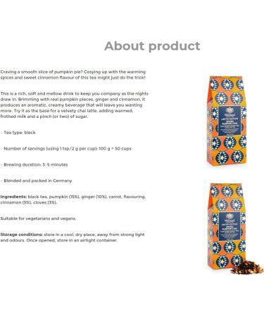 Loose Flavoured Black Tea Bundle of Whittard Spiced Pumpkin Chai Chai Tea (2x100g) Total of 200g with Warming Spices and Sweet Cinnamon - Buy Online on GoSupps.com