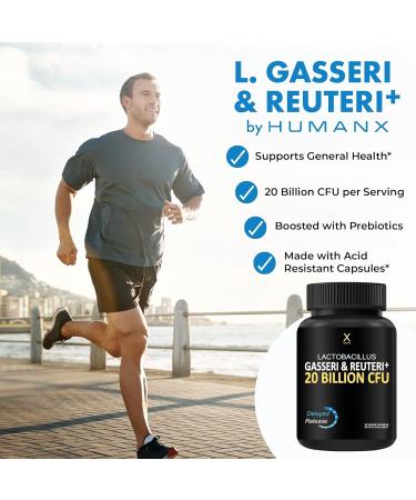 HUMANX Lactobacillus Gasseri & Reuteri+ 20 Billion CFU Plus Organic Prebiotics and Punicaligans - Probiotic Supplements - USA Made - Non-GMO - Performance Driven Delayed Release Capsule - Buy Online on GoSupps.com