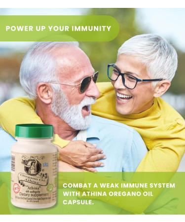 Athina Pure Wild Oregano Oil Capsules - Natural Remedy for Gut Health & Infections | Vegan Greek Formula with Carvacrol, Essential Oregano Oil & Olive Oil | 60 Capsules - Buy Online on GoSupps.com
