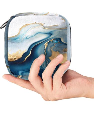 Stylish Menstruation Pad Bag with Zipper Abstract Blue & Gold Marble Sanitary Napkin & Tampon Storage for Women & Girls - Buy Online on GoSupps.com