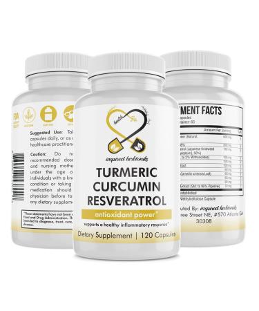 Inspired Herbtoniks Turmeric Curcumin Resveratrol Nutritional Supplement Antioxidant Properties Supports Good Inflammation and Immune System 120 Vegan Capsules