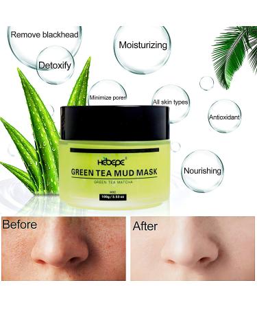 Hebepe Green Tea Matcha Mud Mask with Aloe Vera - Deep Cleanse, Hydrate, Detox, Heal & Relax | Volcanic Clay Mask - Buy Online on GoSupps.com