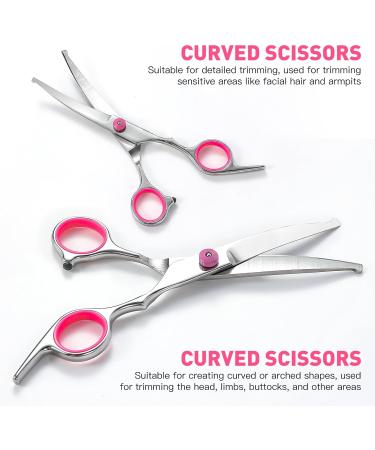 Goldoars Dog Cup Fur Scissors Set | 6 Professional Curved Stainless Steel Grooming Tools for Dogs & Cats | 7.5 Scissors Thinning & Curved Scissors Grooming Comb - Buy Online on GoSupps.com