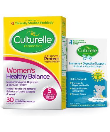 Culturelle Probiotic - Women's Healthy Balance Bundle - 30 Capsules , Baby Grow - Vitamin D Drops - 9 Ml.