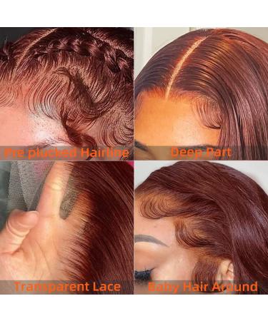 Reddish Brown 22 inch Human Hair Lace Front Wig | Auburn Colored Body Wave | Pre Plucked & Transparent HD Lace | Glueless & Natural Looking - Buy Online on GoSupps.com