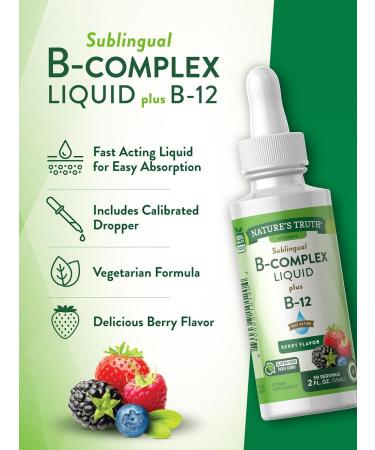 Nature's Truth Sublingual B Complex Liquid Plus B-12 Natural Berry Flavor Liquid - 2 oz Pack of 2 - Buy Online on GoSupps.com