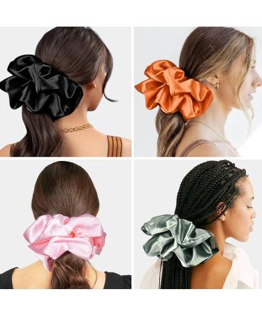 9.5 inch Silk Oversized Scrunchies 3 Pack - Extra Large Satin Hair Ties for Women and Girls - Black Black Black - Buy Online on GoSupps.com