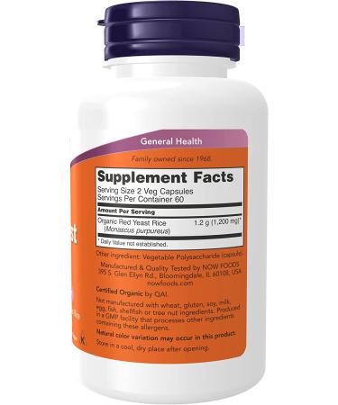 Now Foods Red Yeast Rice 600 mg 120 Veg Capsules - Buy Online on GoSupps.com