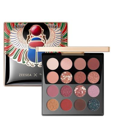 zeesea The British Museum Egypt Collection Eyeshadow Shimmer Matte Glitter (02 SCARAB) 16 Colors Eyeshadow Palette 02 CHERRY WINE
