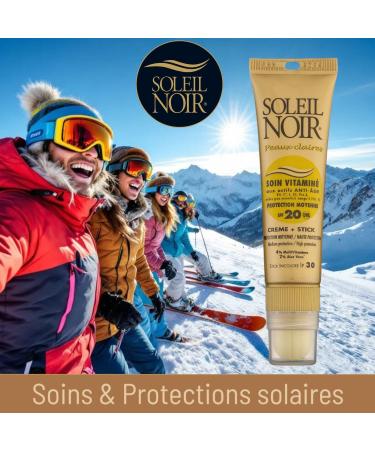 Soleil Noir - Combi Cr me SPF 20 & Stick L vres SPF 30 - Actifs Anti- ge & Hydratants - Aloe Vera Vitamines C E & Pro-Vitamine A - Fabrication Fran aise - 20ml + 2g S che Ultra-bronzante - Buy Online on GoSupps.com