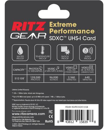 RITZ GEAR Extreme Performance 512GB SDXC Memory Card - 90/60 MB/S U3 Class-10 V30 for Full HD, 3D, 4K Video & Raw Photography - Buy Online on GoSupps.com