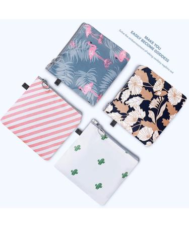 EXCEART 4Pcs Sanitary Napkin Pouch - Waterproof Zipper Tampons Collect Bags for Women - Cactus Flamingo Flower Stripe Design - Buy Online on GoSupps.com