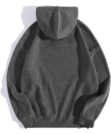 Men's Letter Graphic Long Sleeve Hoodie - Dark Gray Pullover Sweatshirt - Buy Online on GoSupps.com