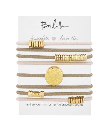 By Lilla Sunlight Stack Ponytails Hair Ties and Bracelets - Set of 8 Hair Tie Bracelets - Hair Ties for Women - No Crease Hair Ponytails & Women s Bracelets (Rose/Starfish/Gold)