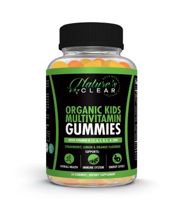 Natures Clear Organic Kids Gummies Multivitamins with Essential Vitamins, Vitamin D and Zinc, Gluten Free, Non-GMO, Natural Flavoring, 60 Count