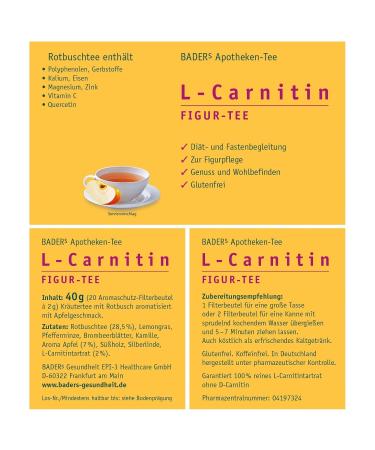 Buy Baders L-Carnitin Figure Tea - Diet & Fasting Red Bush Tea with Herbs Delicious Apple Flavor 20 Filter Bags - PZN 04197324 | International Shipping - Buy Online on GoSupps.com