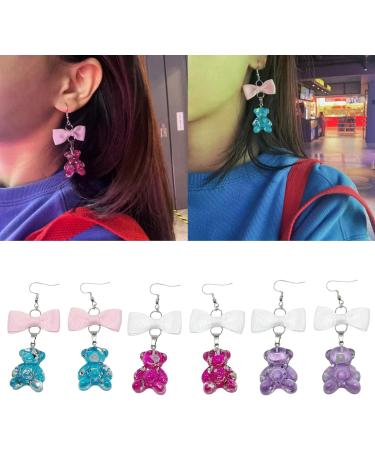 Feyley Fashion Bowknot Earrings | Colorful Resin Dripping Bear Trailer Danglers | Unique Cartoon Sweets Jewelry Gift - Buy Online on GoSupps.com