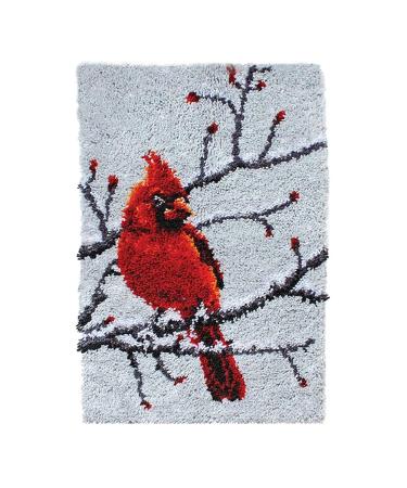 Latch Hook Rug Kit for Adults Red Cardinal Crocheting Carpet Rug Yarn Sofa Cushion Mat Tapestry DIY Carpet Arts Crafts 20.5X15 Inch Red Bird