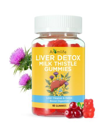 Aromlife Liver Gummies with Milk Thistle Sugar-Free Vegan Chewable Fruit Treats 60 Count Gluten-Free Cranberry Flavor