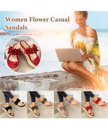 Creev Women's Floral Slip-On Plateau Sandals | Orthopedic Wedge Flip-Flops for Summer & Beach | Casual Non-Slip Hiking Shoes (EU Sizes 41-43) - Buy Online on GoSupps.com