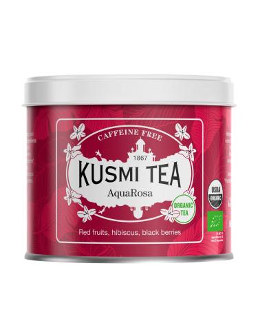 Kusmi Tea - Aquarosa organic tea mixture with hibiscus black berries and red fruits - gourmet fruit tea - caffeinated hibiscus tea - hot or as an iced tea - 100 g metal can aquarosa 100g