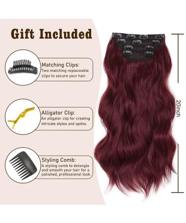 Burgundy Clip in Hair Extensions 4PCS Set | Long Wavy Synthetic Hair 20 Inch | QGZ - Buy Online on GoSupps.com