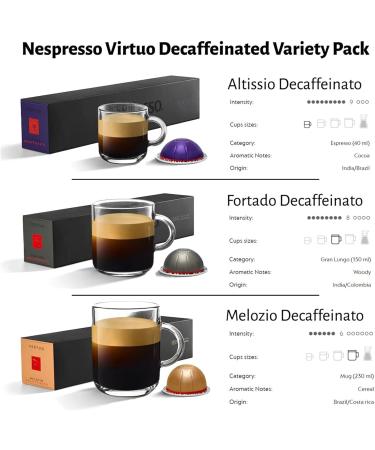 Vertuo Coffee Capsules Decaffeinated Assortment - Decaf Melozio Decaf Fortado and Decaf Altissio & Vertuo Coffee Gran Lungo Half Caffeinato Sweet & Velvety Experience - Buy Online on GoSupps.com