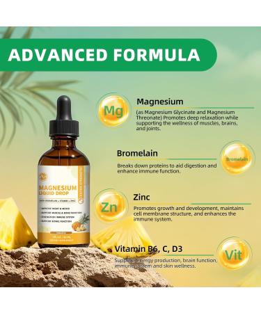 (2 Pack) M inch Magnesium Glycinate Liquid Drop High Absorption Liquid Magnesium Complex with Bromelain VitaminC D3 B6 & Zinc Threonate Supplement for Night Mood Muscle & Bone Support 1 Fl Oz (Pack of 2) - Buy Online on GoSupps.com
