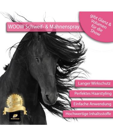 Hoofgold Woow Tail & Mane Spray for Horses | 1000ml | Mild Care Knotting Relief Volume & Gloss - Buy Online on GoSupps.com