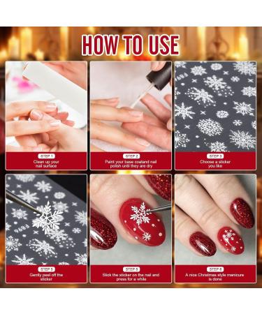 4 Sheets Christmas Nail Art Stickers Decals-Embossed Snowflakes Nail Stickers White Glitter Self Adhesive Nail Decals-Winter Holiday Silver Nail Supplies Nail Art Decoration (Nail Sticker Embossed-S) - Buy Online on GoSupps.com