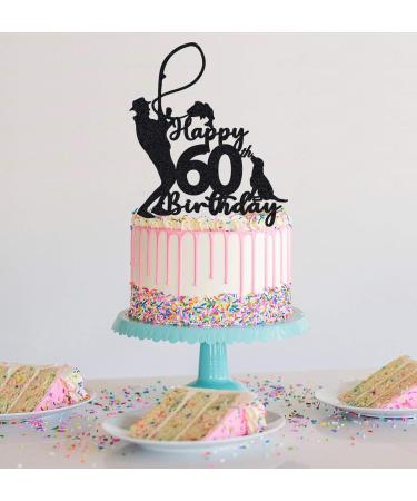 Fishing 60th Birthday Cake Topper for Man Fisherman Theme Decoration Funny 60 Year Fabulous and Happy Sixty Party Handmade (Black) - Buy Online on GoSupps.com