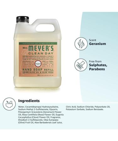 Mrs. Meyer's Geranium Hand Soap Refill - 33 fl. oz, Biodegradable Formula with Essential Oils - Buy Online on GoSupps.com