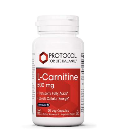 Protocol L-Carnitine 500mg - Supports Metabolic Health Energy Production & Exercise Recovery* - Mitochondrial Supplement - Amino Acids for Sports Nutrition - Dairy-Free Vegan Kosher - 60 Veg Caps