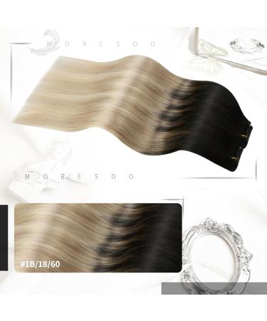 Moresoo 16 Clip in Human Hair Extensions Natural Black to Ash Blonde with Platinum Blonde Highlights - Remy Silky Thick 7 Pieces/120g - Buy Online on GoSupps.com