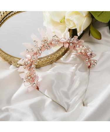 Handmade Quartz Crystal Headband - Pink Flower Mermaid Tiara for Women - Wedding Fairy Costume Hair Accessory - Buy Online on GoSupps.com
