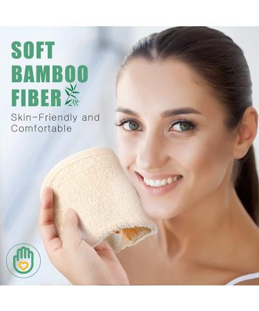 6pc Bamboo Exfoliating Face & Body Wash Cloths - 2 Sided Soft Weave Towel for Scrub & Massage - Shower Bath Cloth for Men & Women - 20x20cm - Beige & White - Buy Online on GoSupps.com