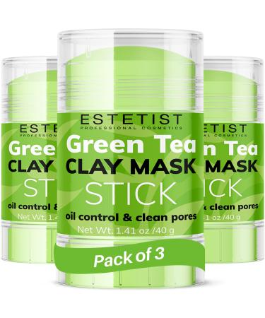 Green Tea Clay Mask Stick Set Purifying Face Mask Replenishing Moisture Deep Pore Cleanser Blackhead Remover Oil Control Skin Detoxifying Anti-Acne Treatment for All Skin Types Pack of 3 greentea
