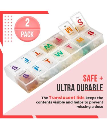 Large Weekly Pill Organizer (2 Pack) - XL AM PM Pill Box with Braille & Glow in the Dark - Easy to Read 7 Day Medication Case for Pills & Supplements - Buy Online on GoSupps.com