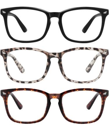 MEETSUN Blue Light Blocking Glasses, Anti Eye Strain Headache (Sleep Better),Computer Glasses UV400 Transparent Lens 3 Pack Black+leopard+tortoise