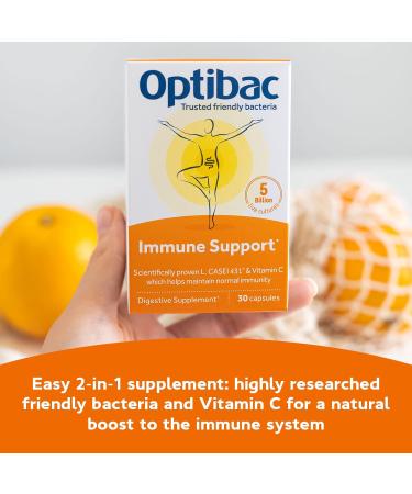 Optibac Probiotics Immune Support - Vegan Probiotic Supplement with Vitamin C to Maintain Immunity with 5 Billion Bacterial Cultures - 60 Capsules - Buy Online on GoSupps.com