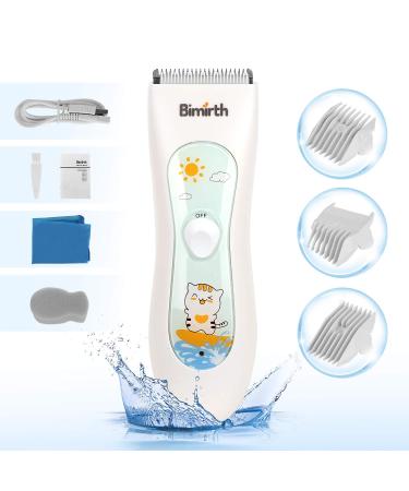 Bimirth Baby Children Hair Clippers Cordless Quiet Hair Clippers with Safe Ceramic Blade USB Rechargeable Waterproof 3 Guide Combs White-s12