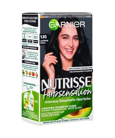 Garnier Nutrisse Nursing intensive tinting with nourishing fruit caves coloring with 8 weeks hold color sensation hair color 1.10 bright black 1.10 bright black 1 piece (1 Pack) - Buy Online on GoSupps.com