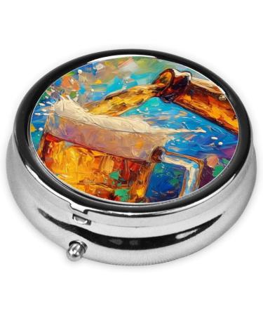 Oil Painting Beer Mug Portable Metal Pill Box - 3-Compartment Design for Travel - Must-Have Accessory for Small Pills - Buy Online on GoSupps.com