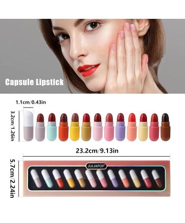 Homeit Lipstick Set for Girls - Waterproof & Portable Mini Lipsticks (12 Colors) in Cute Capsule Form | Matte Finish - Buy Online on GoSupps.com