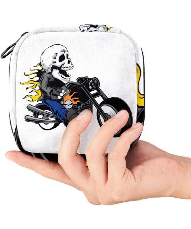 Skull Ride Motorcycle Sanitary Napkin Storage Bag | Portable Period & Tampon Holder for Women | Large Capacity Travel Makeup Bag - Multicoloured - Buy Online on GoSupps.com