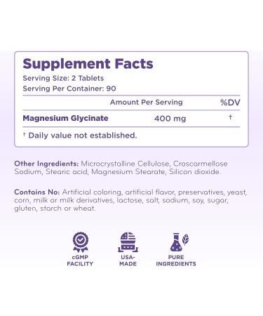 High Absorption Magnesium Glycinate 400mg - Mini Chelated Magnesium Glycinate Tablets for Mood Sleep & Relaxation Support - Easy to Swallow Vegan Non-GMO & Made in a cGMP Facility (90 Servings) - Buy Online on GoSupps.com