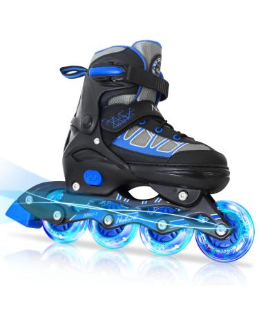 Nattork Kids Blades Roller for Boys Girls Women, 4 Sizes Adjustable Inline Skates with All Light up Wheels - Best Birthday Gift for Indoor Outdoor Sports Blue Small-Little Kid(10C-13C)
