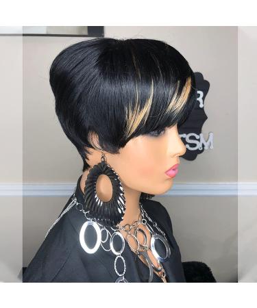 SAGA QUEEN Brazilian Human Hair Pixie Cut Wig for Black Women | Short Layered Pixie with Bangs | Glueless Machine Made African American Wig (1B27) - Buy Online on GoSupps.com
