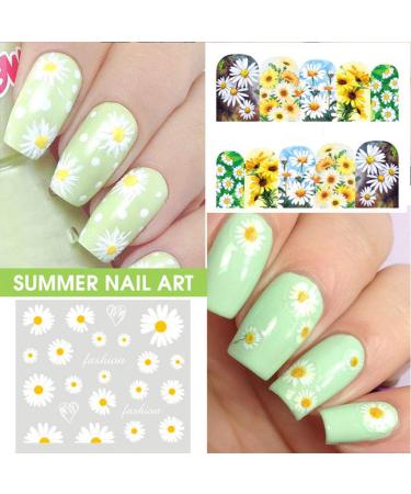 Daisy Nail Art Stickers Decals - 12 Sheets Water Transfer Flower Designs for Acrylic Nails - Summer Manicure Decoration - Buy Online on GoSupps.com